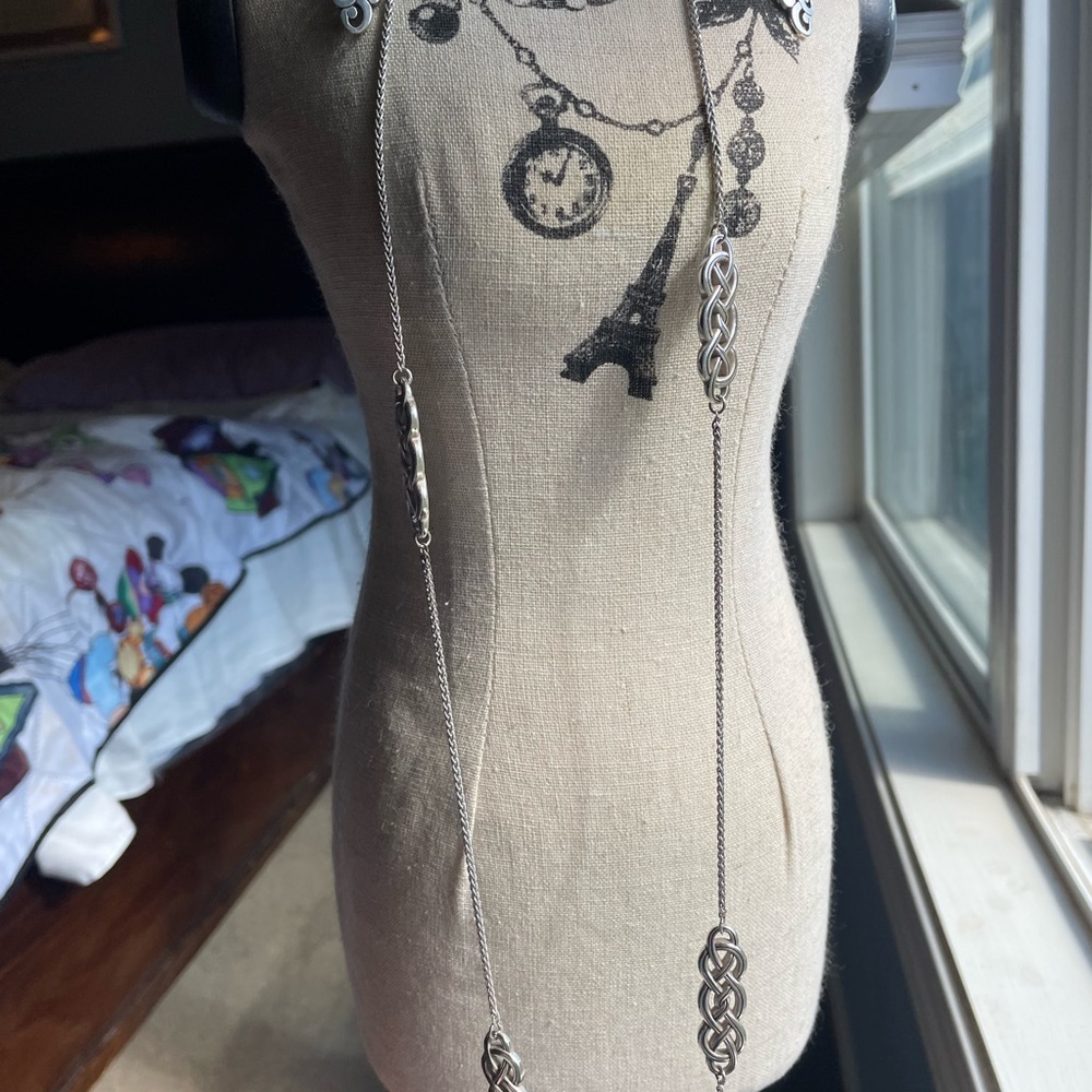 Brighton Silver Long Chain Necklace with matching earrings